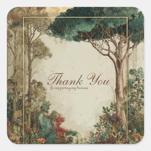 Sticker Carré Elegant Rustic Forest Tree Gold Frame Botanical (Devant)