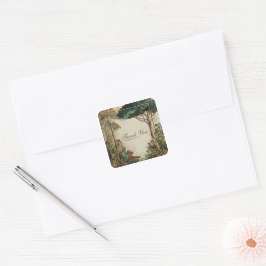 Sticker Carré Elegant Rustic Forest Tree Gold Frame Botanical (Enveloppe)