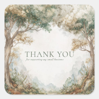 Sticker Carré Elegant Rustic Forest Trees Misty Clearing