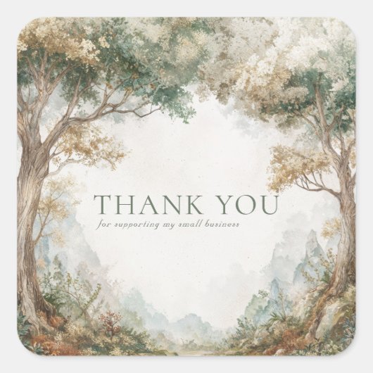 Sticker Carré Elegant Rustic Forest Trees Misty Clearing (Devant)