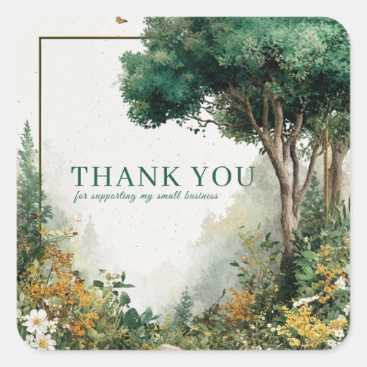 Sticker Carré Elegant Rustic Forest Wildflower Gold Frame (Devant)