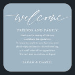 Sticker Carré Élégant sac cadeau Mariage bleu Dusty<br><div class="desc">Élégant Mariage bleu Dusty Welcome Stickers Panier cadeau</div>