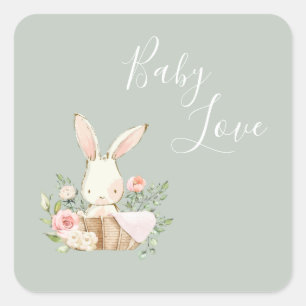 Sticker Carré Elégant Sage Green Baby Love Baby shower