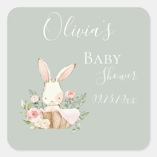 Sticker Carré Elégant Sage Green Baby shower Invitation (Devant)