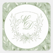 Sticker Carré Elegant Sage Green Botanical Crest Wedding (Devant)