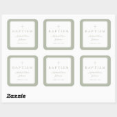 Sticker Carré Elegant Sage Green Cross Boy Baptism  (Feuille)