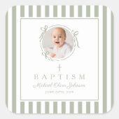 Sticker Carré Elegant Sage Green Photo Baptism (Devant)
