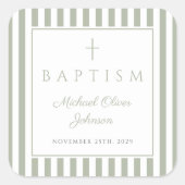 Sticker Carré Elegant Sage Green Religious Cross Baptism (Devant)