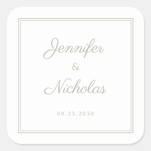 Sticker Carré Elegant Sage Green Script Wedding (Devant)