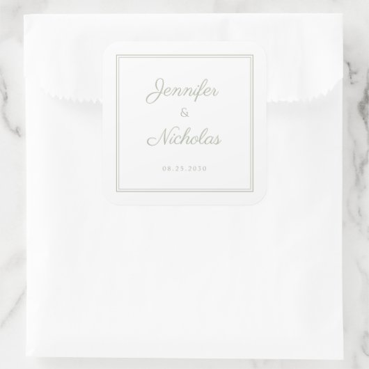 Sticker Carré Elegant Sage Green Script Wedding (Sac)