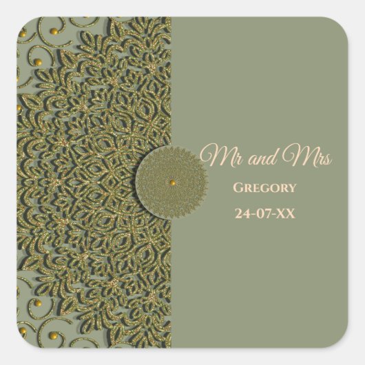 Sticker Carré Élégant Sage moderne vert & or classique (Devant)