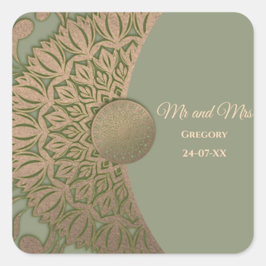 Sticker Carré Élégant Sage moderne vert & or classique (Devant)