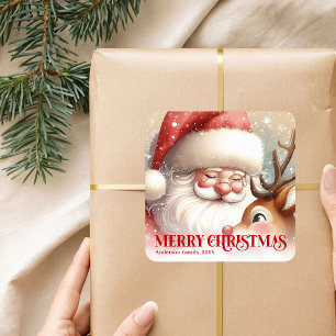Sticker Carré Élégant Santa personnalisé Rudolph Fêtes Enfants