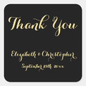 Sticker Carré Élégant Script Black Gold Mariage Merci Faveurs (Devant)