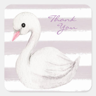 Sticker Carré Élégant script de cygne blanc Merci violet