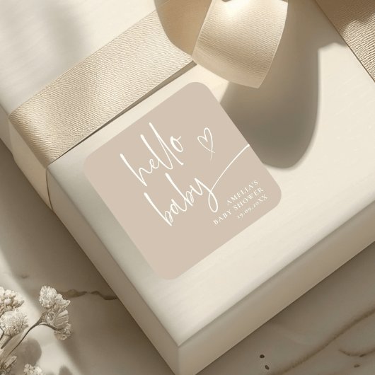 Sticker Carré Élégant Script moderne minimaliste Hello Baby
