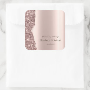 Sticker Carré Élégant Script Pailleté Or Rose 