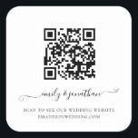 Sticker Carré Élégant script QR Code site Mariage<br><div class="desc">Élégant Script QR Code Mariage site Web. Un script élégant avec des swashes pour vos noms. Le texte peut être facilement personnalisé. Il suffit de modifier l'exemple d'URL dans le modèle avec votre propre URL de la page de votre site mariage et votre code QR sera généré automatiquement pour mettre...</div>