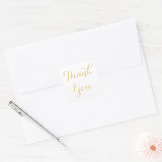 Sticker Carré Élégant Script White Gold Party favorise le Merci (Enveloppe)