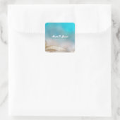 Sticker Carré Elégant Sea Shells Blue Tropical Beach Mariage (Sac)