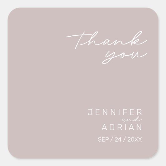 Sticker Carré Élégant Silver Pink Minimal Merci Mariage (Devant)