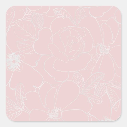 Sticker Carré Elegant Silver Roses Floral Drawing Pink Design (Devant)