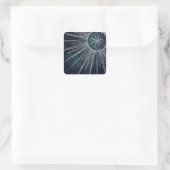 Sticker Carré Elégant Silver Sun Moon Doodle Mandala Blue Design (Sac)