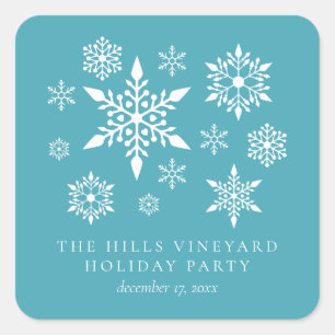 Sticker Carré Élégant Snowflakes sur Turquoise Holiday Party