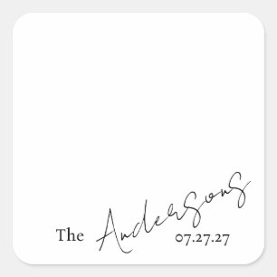 Sticker Carré Élégant Texte Personnalisé Cursive Mariage Simple