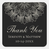 Sticker Carré Elegant Thank You Mandala Indian Black Wedding (Devant)