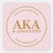 Sticker Carré Élégant treillis or Business Monogramme (Devant)