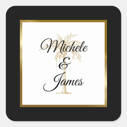 Sticker Carré Elégant Tropical Gold Palm Tree Mariage moderne (Devant)