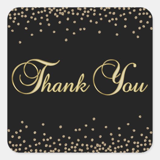 Sticker Carré Élégant Unique Noir Confetti Merci (Devant)
