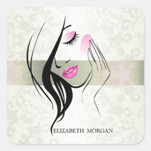 Sticker Carré Élégant vintage, Chic, Dentelle, Silhouette fille