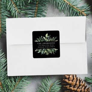 Sticker Carré Elégant Winter Greenery Holiday Adresse de retour