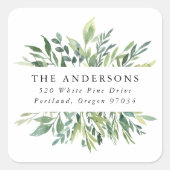 Sticker Carré Elégant Winter Greenery Holiday Adresse de retour (Devant)