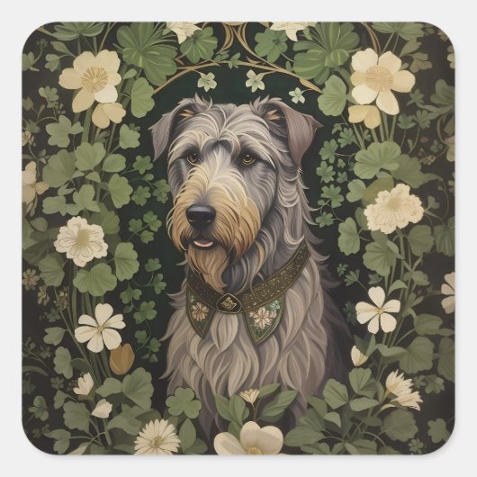 Sticker Carré Elégant Wolfhound Irlandais Avec Shamrocks (Devant)