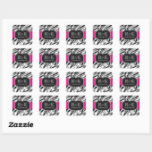 Sticker Carré Elégant Zebra Imprimer Hot Rose Mariage Initiales  (Feuille)