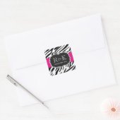 Sticker Carré Elégant Zebra Imprimer Hot Rose Mariage Initiales  (Enveloppe)