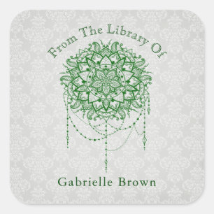 Sticker Carré Élégant Zen Zen Mandala Damask Bookplate