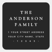 Sticker Carré Élégante adresse de retour noire (Devant)