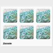 Sticker Carré Elégante Aqua Peacock Feathers Enregistrer la date (Feuille)