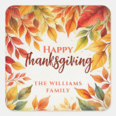 Sticker Carré Elégante aquarelle chute laisse frontière Thanksgi (Devant)