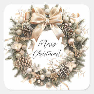 Sticker Carré Elégante aquarelle de Noël Botanique