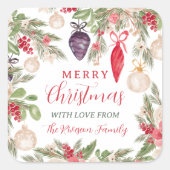 Sticker Carré Elégante aquarelle fleurie de pin bauble Noël (Devant)