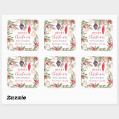 Sticker Carré Elégante aquarelle fleurie de pin bauble Noël (Feuille)