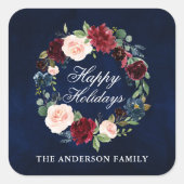 Sticker Carré Elégante aquarelle fleurie Wreath Joyeuses vacance (Devant)