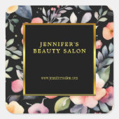 Sticker Carré Elégante aquarelle fleurs noir or professionnel (Devant)