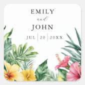 Sticker Carré Elégante aquarelle Fleurs tropicales Mariage Faveu (Devant)