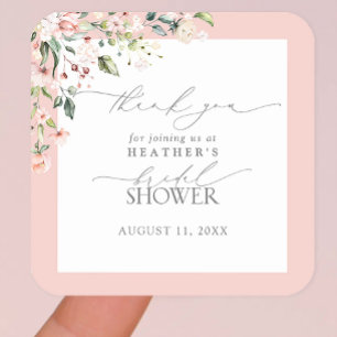 Sticker Carré Elégante Aquarelle rose Merci de douche Floral